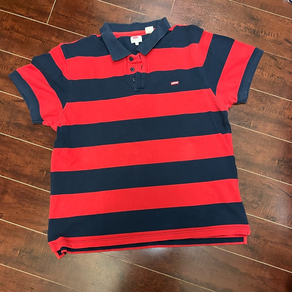 Levi's Mens Red and Blue Striped Polo Shirt Size 2XL